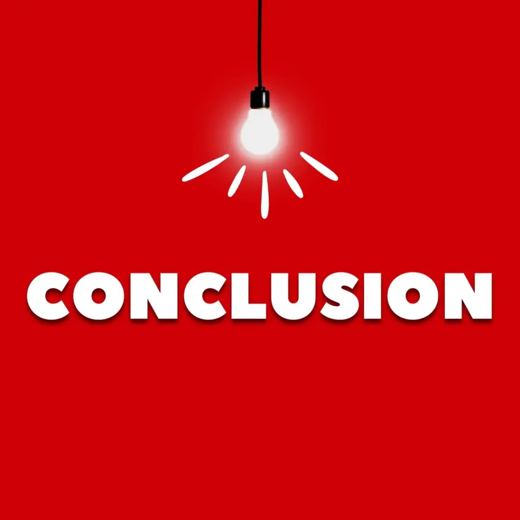 A glowing light bulb shining on the word 'Conclusion' with a red background