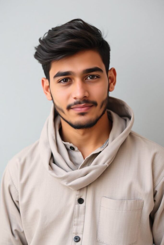 Casual young man with a neatly trimmed beard, looking relaxed